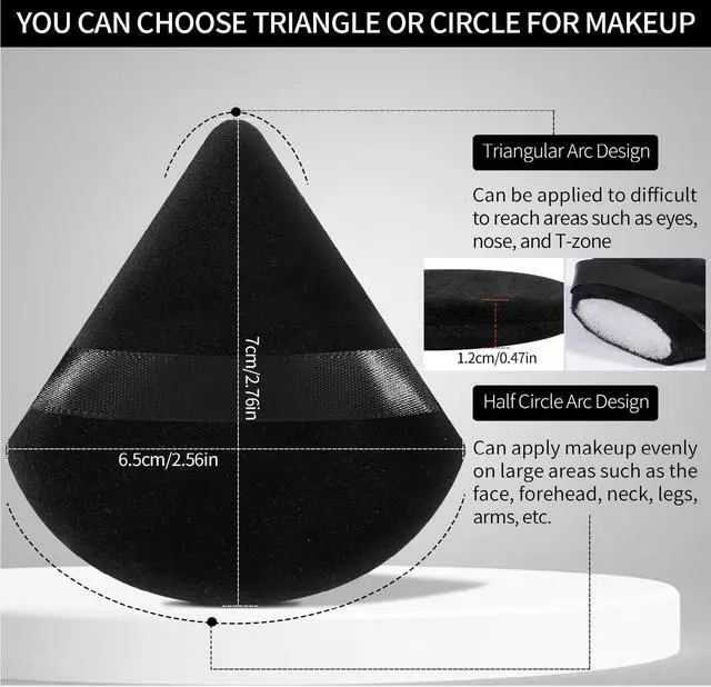 Alt view image 2 of 6 - 6 Pcs Powder Puff, Face Soft Triangle Makeup Puff Velour Makeup Sponge for Loose Powder (Black)