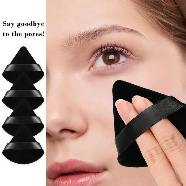 Alt view image 6 of 6 - 8Pcs of Triangular Powder Puff Makeup Sponges, Made of Super-soft Velvet, Designed for Contouring, Eye, and Corner, Beauty Blender Foundation Mixing Container.(Black)