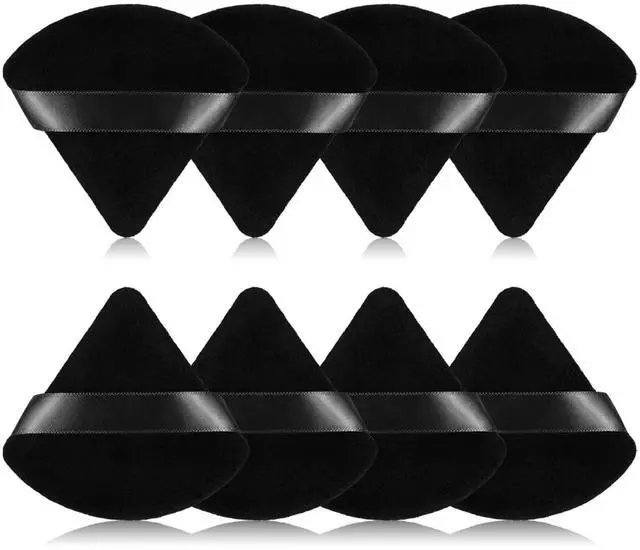 Main image of 8Pcs of Triangular Powder Puff Makeup Sponges, Made of Super-soft Velvet, Designed for Contouring, Eye, and Corner, Beauty Blender Foundation Mixing Container.(Black)