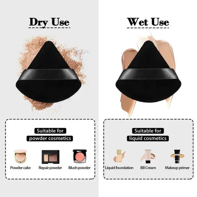 Alt view image 3 of 6 - 8Pcs of Triangular Powder Puff Makeup Sponges, Made of Super-soft Velvet, Designed for Contouring, Eye, and Corner, Beauty Blender Foundation Mixing Container.(Black)