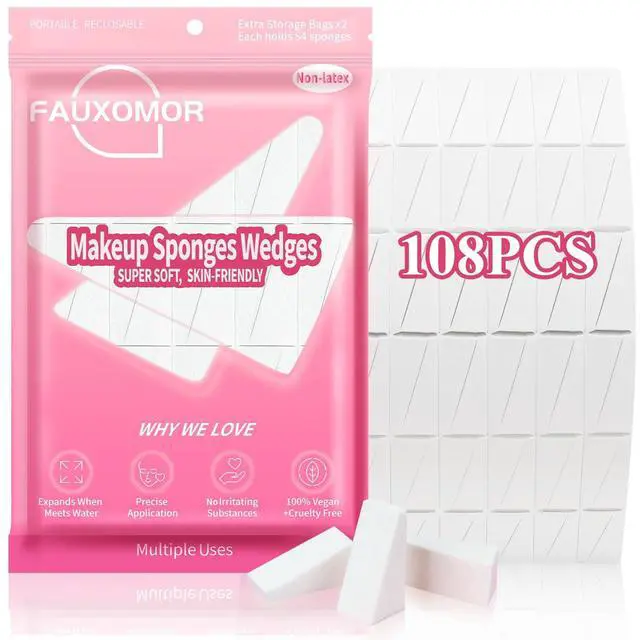 Main image of 108 Pcs New Makeup Sponges Wedges for Face Foundation, Latex-Free Triangle Cosmetic Make Up Sponge for Flawless Application and Blending, Beauty Blender for All Skin Types with Two Pouches