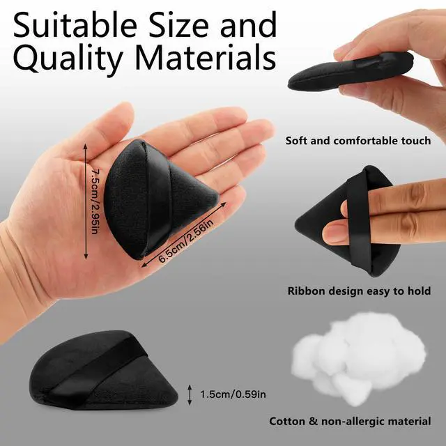 Alt view image 3 of 7 - Triangle Powder Puff Set of 2, Soft Velour Makeup Puff for Loose & Pressed Powder, Reusable Face Powder Puff with Finger Strap for Setting Powder, Foundation & Touch Ups