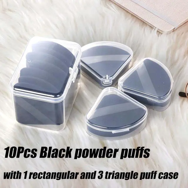 Alt view image 2 of 7 - 10Pcs Triangle Powder Puffs for Face Powder,Soft Velour Triangular Beauty Puff,Makeup Pressed,Baking & Setting Powder Sponge Applicator Pads with Case,Black