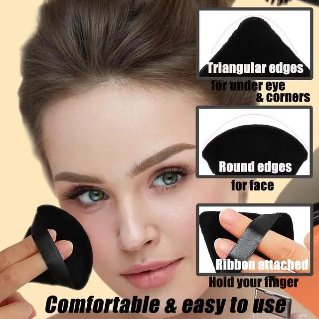 Alt view image 4 of 7 - 10Pcs Triangle Powder Puffs for Face Powder,Soft Velour Triangular Beauty Puff,Makeup Pressed,Baking & Setting Powder Sponge Applicator Pads with Case,Black