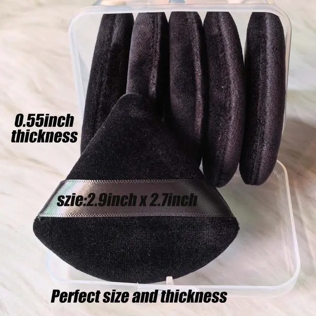Alt view image 3 of 7 - 10Pcs Triangle Powder Puffs for Face Powder,Soft Velour Triangular Beauty Puff,Makeup Pressed,Baking & Setting Powder Sponge Applicator Pads with Case,Black
