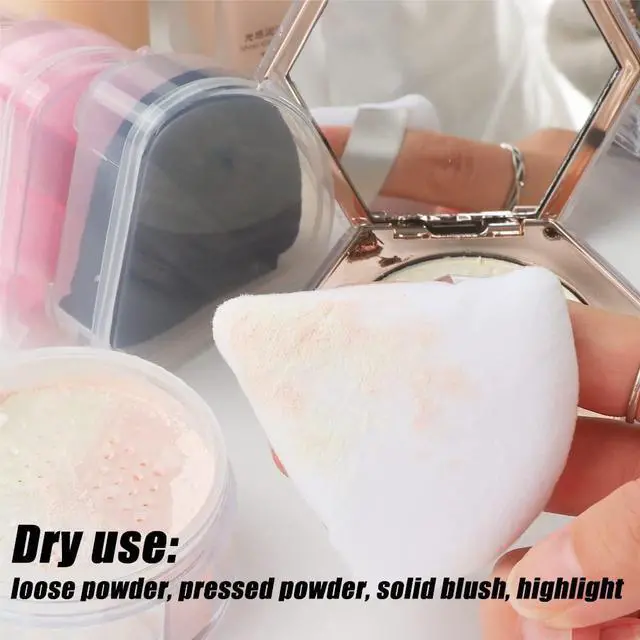 Alt view image 5 of 7 - 10Pcs Triangle Powder Puffs for Face Powder,Soft Velour Triangular Beauty Puff,Makeup Pressed,Baking & Setting Powder Sponge Applicator Pads with Case,Black