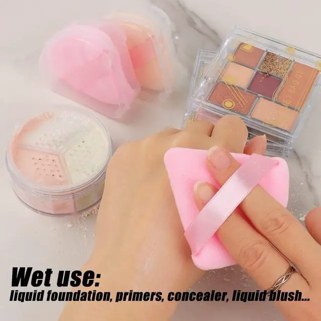 Alt view image 6 of 7 - 10Pcs Triangle Powder Puffs for Face Powder,Soft Velour Triangular Beauty Puff,Makeup Pressed,Baking & Setting Powder Sponge Applicator Pads with Case,Black