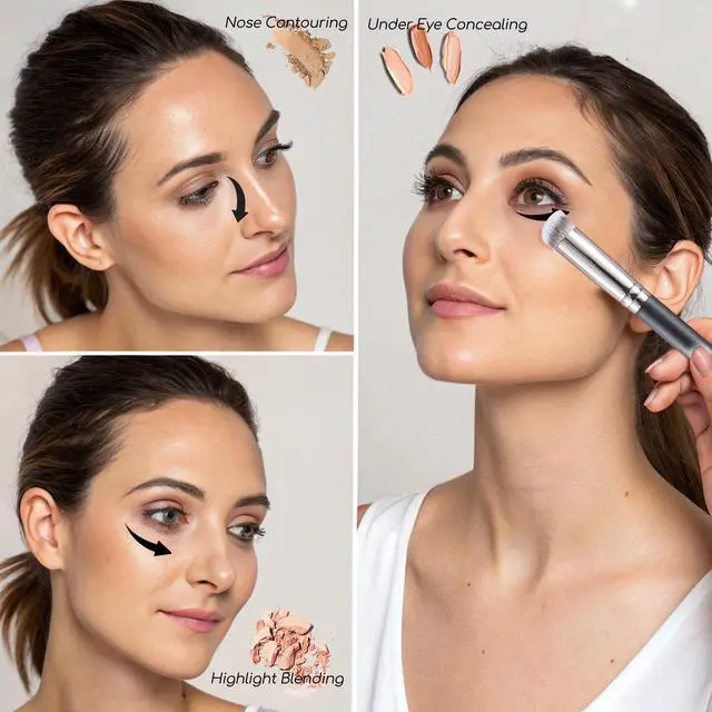 Alt view image 6 of 7 - Concealer Brush Under Eye Mini Angled Flat Top Kabuki Nose Contour Brush for Concealing Blending Setting Buffing with Powder Liquid Cream Cosmetic Pro Small Makeup Foundation brushes 270
