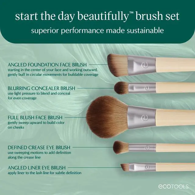 Alt view image 2 of 6 - 6 Piece Start the Day Beautifully Makeup Brush Set, Makeup Brushes for Eyeshadow, Blush, Concealer, & Foundation Application, Gift Set, Synthetic Hair, Vegan & Cruelty-Free