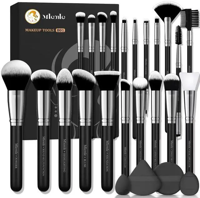 Main image of Makeup Brushes Set, Professional 25 Pcs Makeup Kit, Include Foundation Powder Blush Concealers Eye shadows 21 Pcs Makeup Brushes and 2 Powder Puff, 2 Makeup Sponge(B01-Black)