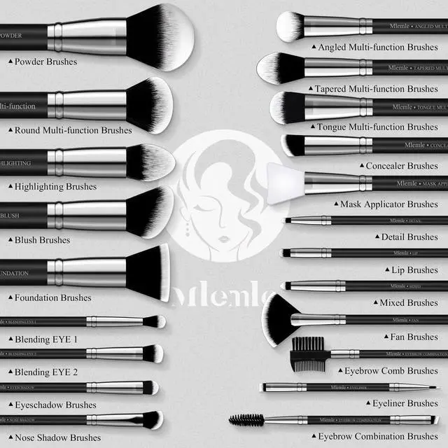 Alt view image 3 of 7 - Makeup Brushes Set, Professional 25 Pcs Makeup Kit, Include Foundation Powder Blush Concealers Eye shadows 21 Pcs Makeup Brushes and 2 Powder Puff, 2 Makeup Sponge(B01-Black)