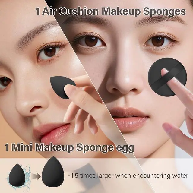 Alt view image 5 of 7 - Makeup Brushes Set, Professional 25 Pcs Makeup Kit, Include Foundation Powder Blush Concealers Eye shadows 21 Pcs Makeup Brushes and 2 Powder Puff, 2 Makeup Sponge(B01-Black)