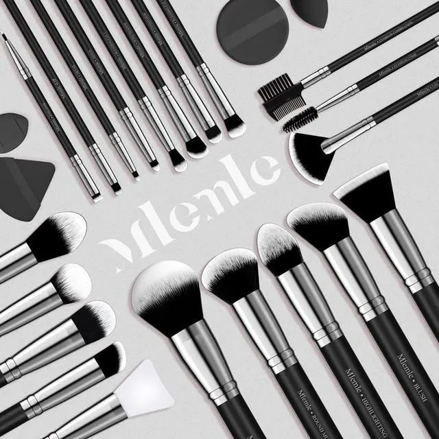 Alt view image 7 of 7 - Makeup Brushes Set, Professional 25 Pcs Makeup Kit, Include Foundation Powder Blush Concealers Eye shadows 21 Pcs Makeup Brushes and 2 Powder Puff, 2 Makeup Sponge(B01-Black)