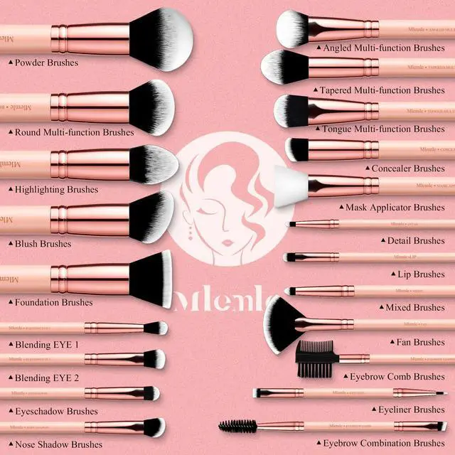 Alt view image 2 of 7 - Makeup Brushes Set, Professional 26 Pcs Makeup Kit, Include Powder Foundation Concealers Blush Eye shadows Eyebrow 21 Pcs Makeup Brushes and 2 Powder Puff, 3 Makeup Sponge(A01-Pink)