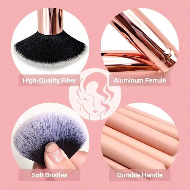 Alt view image 4 of 7 - Makeup Brushes Set, Professional 26 Pcs Makeup Kit, Include Powder Foundation Concealers Blush Eye shadows Eyebrow 21 Pcs Makeup Brushes and 2 Powder Puff, 3 Makeup Sponge(A01-Pink)