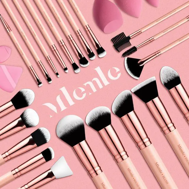 Alt view image 7 of 7 - Makeup Brushes Set, Professional 26 Pcs Makeup Kit, Include Powder Foundation Concealers Blush Eye shadows Eyebrow 21 Pcs Makeup Brushes and 2 Powder Puff, 3 Makeup Sponge(A01-Pink)