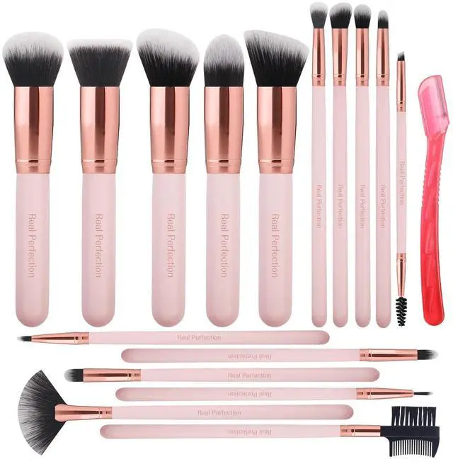Main image of Makeup Brush Set 16 Pcs with 1 Eyebrow Razor Premium Synthetic Foundation Powder Concealers Eyeshadow Blush Makeup Brushes Make up Brushes Kit (Pink)