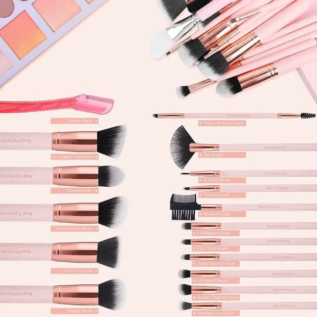 Alt view image 2 of 7 - Makeup Brush Set 16 Pcs with 1 Eyebrow Razor Premium Synthetic Foundation Powder Concealers Eyeshadow Blush Makeup Brushes Make up Brushes Kit (Pink)