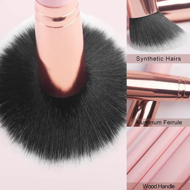 Alt view image 5 of 7 - Makeup Brush Set 16 Pcs with 1 Eyebrow Razor Premium Synthetic Foundation Powder Concealers Eyeshadow Blush Makeup Brushes Make up Brushes Kit (Pink)