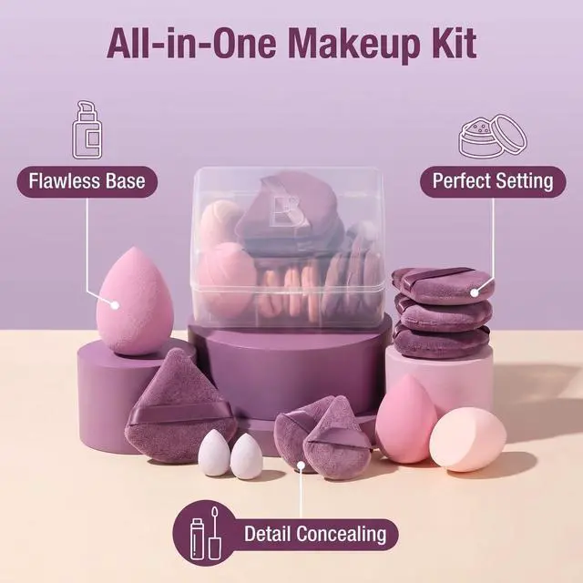 Alt view image 4 of 7 - Makeup Sponge Set Triangle Puff 14PCS Non-Latex Beauty Blender Sponges with Travel Case, Soft Makeup Puff for Foundation, Concealer, Cream & Powder, Face & Eye Blending for Sensitive Skin