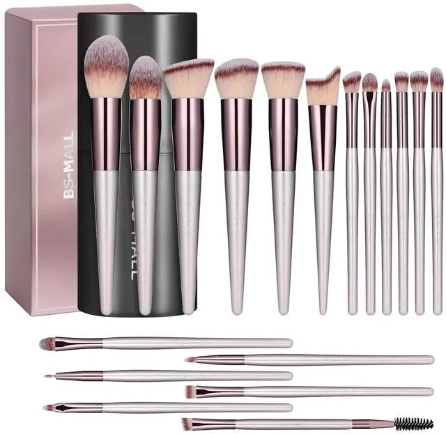 Main image of Makeup Brush Set 18 Pcs Professional Foundation Powder Concealers Eyeshadow Blush Synthetic Makeup Brushes with Labeled instruction Black Case Upgraded Version
