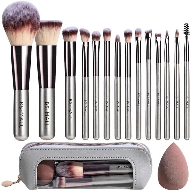 Main image of Travel Makeup Brush Set PCS Professional Makeup Brushes with Case & Sponge for Foundation, Concealer, Powder, Blush & Eyeshadow, Soft Synthetic Brush Kit for Women, Beginners & Travelers