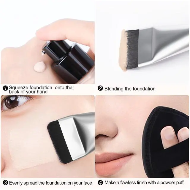 Alt view image 4 of 6 - Flat Foundation Brush,Korean Makeup Brush Spatula Facial Brush for Liquid Foundation,Premium Face Makeup Brush for Blending Cream (Silver)
