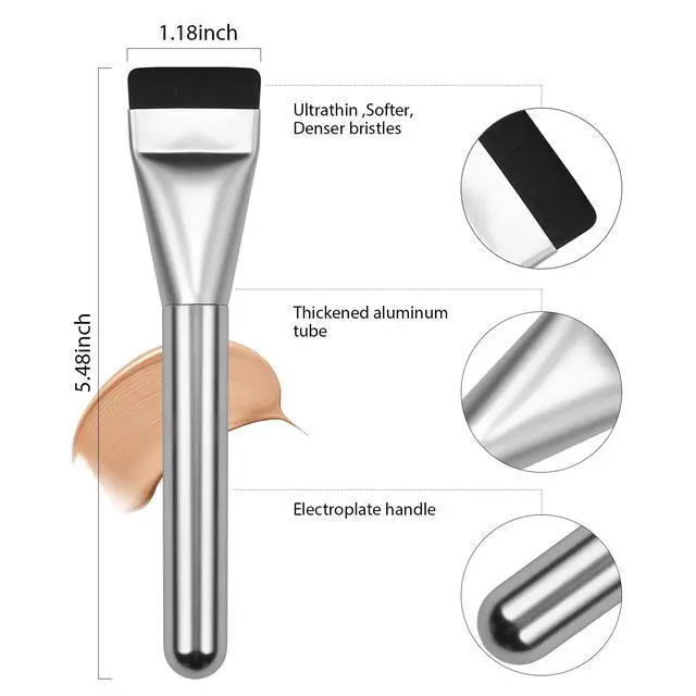 Alt view image 3 of 6 - Flat Foundation Brush,Korean Makeup Brush Spatula Facial Brush for Liquid Foundation,Premium Face Makeup Brush for Blending Cream (Silver)