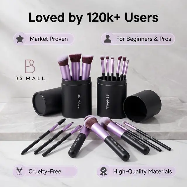 Alt view image 3 of 7 - Makeup Brushes Premium Synthetic Foundation Powder Concealers Eye Shadows 14 Pcs Purple for Makeup Beginner or Professional with Travel Case