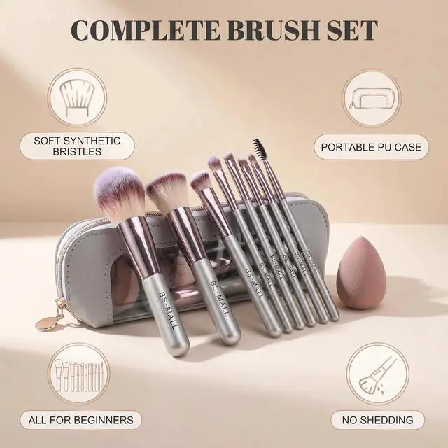 Alt view image 2 of 7 - Travel Makeup Brush Set PCS Professional Makeup Brushes with Case & Sponge for Foundation, Concealer, Powder, Blush & Eyeshadow, Soft Synthetic Brush Kit for Women, Beginners & Travelers
