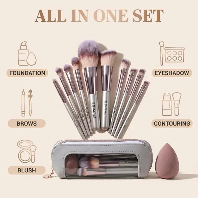 Alt view image 4 of 7 - Travel Makeup Brush Set PCS Professional Makeup Brushes with Case & Sponge for Foundation, Concealer, Powder, Blush & Eyeshadow, Soft Synthetic Brush Kit for Women, Beginners & Travelers
