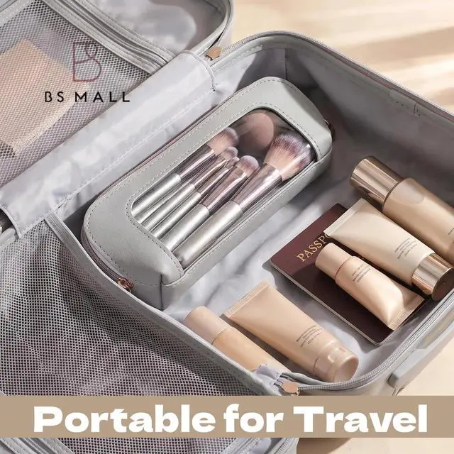 Alt view image 6 of 7 - Travel Makeup Brush Set PCS Professional Makeup Brushes with Case & Sponge for Foundation, Concealer, Powder, Blush & Eyeshadow, Soft Synthetic Brush Kit for Women, Beginners & Travelers
