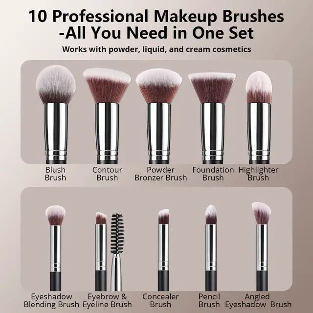 Alt view image 3 of 7 - Makeup Brushes Set, Professional Foundation Eyeshadow Concealer Blush Powder Bronzer Applicator, 2 Blender Sponge with Beauty Paper Case