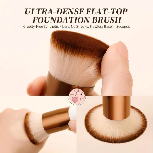 Alt view image 2 of 7 - Foundation Brush,Flat Top Kabuki Brush Synthetic Professional Makeup Brush Liquid Blending Mineral Powder Buffing Stippling Makeup Tools, Rose Golden/White