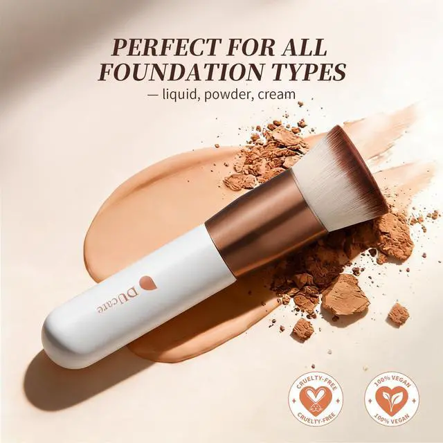 Alt view image 5 of 7 - Foundation Brush,Flat Top Kabuki Brush Synthetic Professional Makeup Brush Liquid Blending Mineral Powder Buffing Stippling Makeup Tools, Rose Golden/White