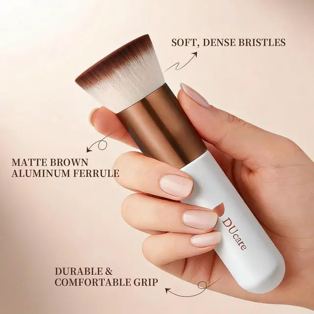 Alt view image 3 of 7 - Foundation Brush,Flat Top Kabuki Brush Synthetic Professional Makeup Brush Liquid Blending Mineral Powder Buffing Stippling Makeup Tools, Rose Golden/White