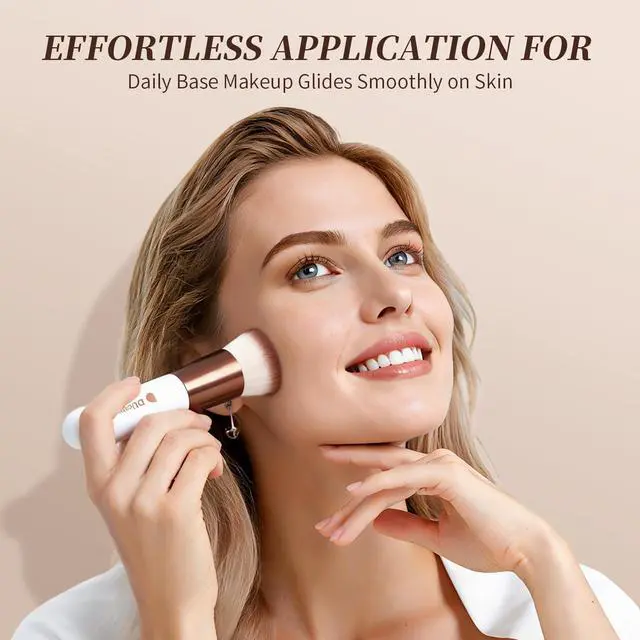 Alt view image 4 of 7 - Foundation Brush,Flat Top Kabuki Brush Synthetic Professional Makeup Brush Liquid Blending Mineral Powder Buffing Stippling Makeup Tools, Rose Golden/White