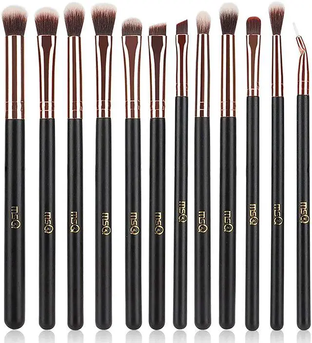 Main image of Eye Makeup Brushes 12pcs Rose Gold Eyeshadow Makeup Brushes Set with Soft Synthetic Hairs & Real Wood Handle for Eyeshadow, Eyebrow, Eyeliner, Blending(without bag)