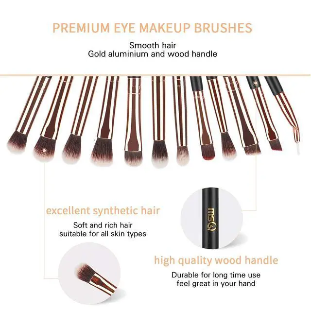 Alt view image 3 of 7 - Eye Makeup Brushes 12pcs Rose Gold Eyeshadow Makeup Brushes Set with Soft Synthetic Hairs & Real Wood Handle for Eyeshadow, Eyebrow, Eyeliner, Blending(without bag)