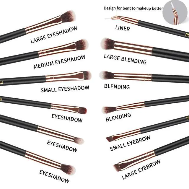 Alt view image 2 of 7 - Eye Makeup Brushes 12pcs Rose Gold Eyeshadow Makeup Brushes Set with Soft Synthetic Hairs & Real Wood Handle for Eyeshadow, Eyebrow, Eyeliner, Blending(without bag)