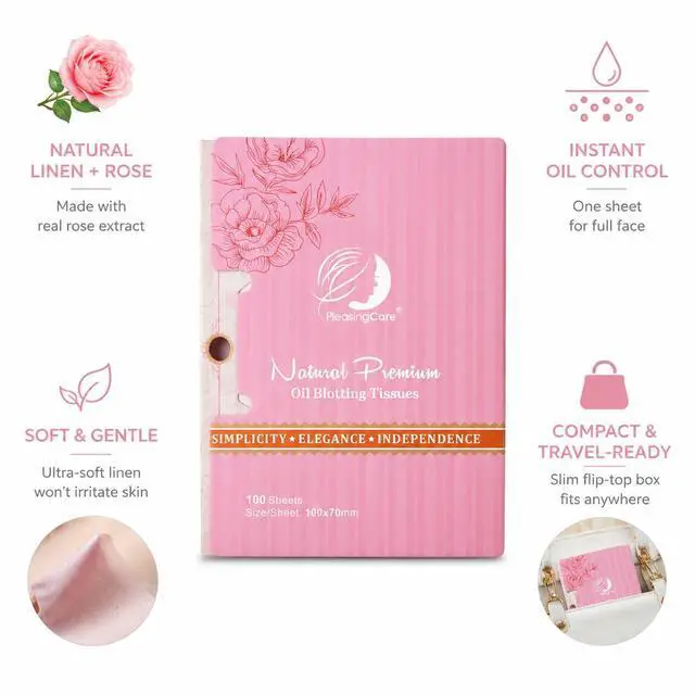 Alt view image 4 of 7 - Rose Oil Blotting Sheets Compact for Face, Natural Linen Oil Absorbing Tissues, Makeup SkinCare Friendly, 100 Sheets x 2 Packs