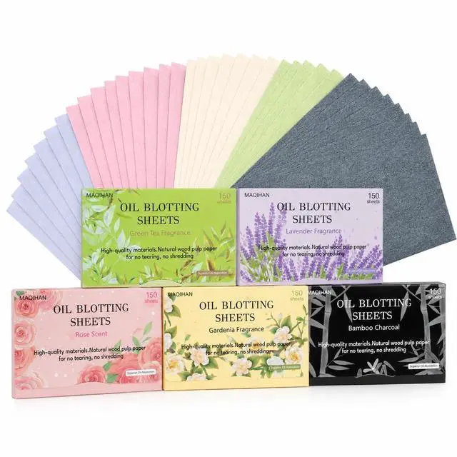 Main image of 5 Packs Oil Blotting Sheets for Face - 5 Scents,750 Counts Oil Absorbing Sheets Blotting Paper for Oily Control Skin Paper Face Oil Sheets Premium Bamboo Charcoal Blotter Paper for Women