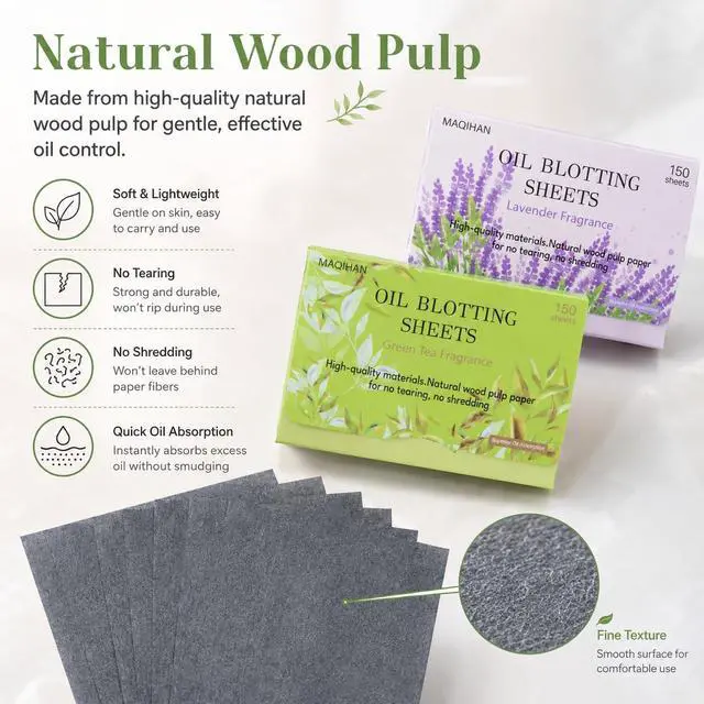 Alt view image 7 of 7 - 5 Packs Oil Blotting Sheets for Face - 5 Scents,750 Counts Oil Absorbing Sheets Blotting Paper for Oily Control Skin Paper Face Oil Sheets Premium Bamboo Charcoal Blotter Paper for Women