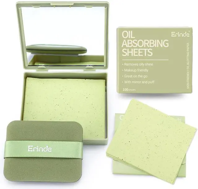 Main image of Oil Blotting Sheets for Face with Mirror and Puff, 300 Sheets Oil Blotting Paper for Oily Skin, Face Oil Absorbing Sheet, Natural Oil Control Film, Absorb Excess Oil, Makeup Friendly