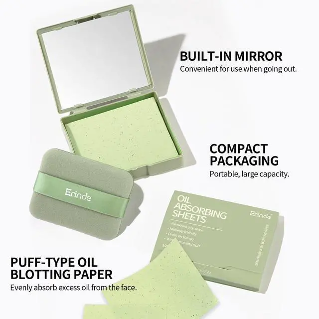 Alt view image 2 of 7 - Oil Blotting Sheets for Face with Mirror and Puff, 300 Sheets Oil Blotting Paper for Oily Skin, Face Oil Absorbing Sheet, Natural Oil Control Film, Absorb Excess Oil, Makeup Friendly