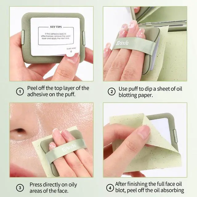 Alt view image 6 of 7 - Oil Blotting Sheets for Face with Mirror and Puff, 300 Sheets Oil Blotting Paper for Oily Skin, Face Oil Absorbing Sheet, Natural Oil Control Film, Absorb Excess Oil, Makeup Friendly