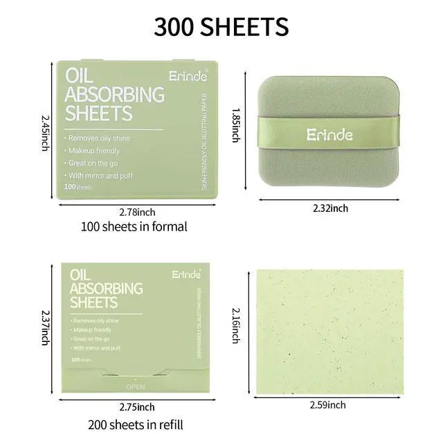Alt view image 7 of 7 - Oil Blotting Sheets for Face with Mirror and Puff, 300 Sheets Oil Blotting Paper for Oily Skin, Face Oil Absorbing Sheet, Natural Oil Control Film, Absorb Excess Oil, Makeup Friendly