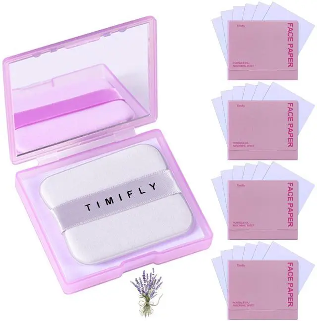 Main image of Oil Blotting Paper for Face, 500 Sheets with Mirror & Puff, Multiple Refills, Absorbs Excess Oil Instantly, Natural Oil Control Film, Lavender