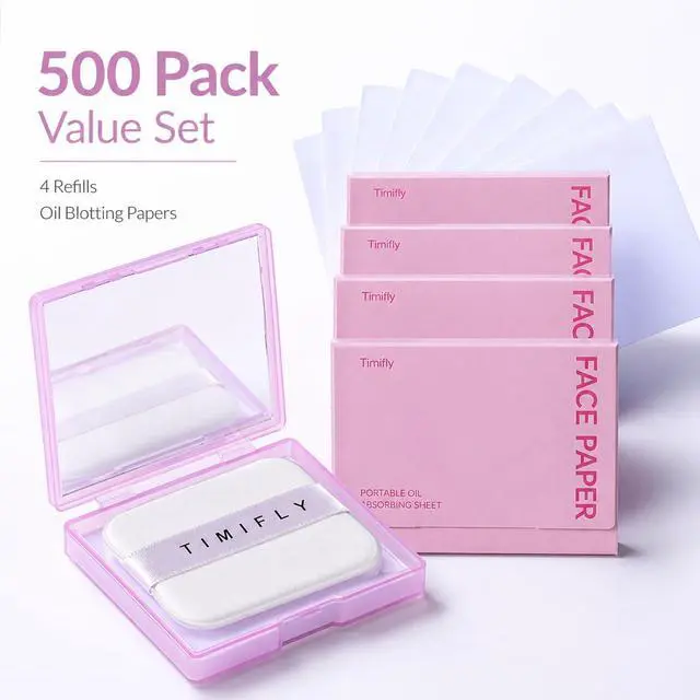 Alt view image 3 of 7 - Oil Blotting Paper for Face, 500 Sheets with Mirror & Puff, Multiple Refills, Absorbs Excess Oil Instantly, Natural Oil Control Film, Lavender
