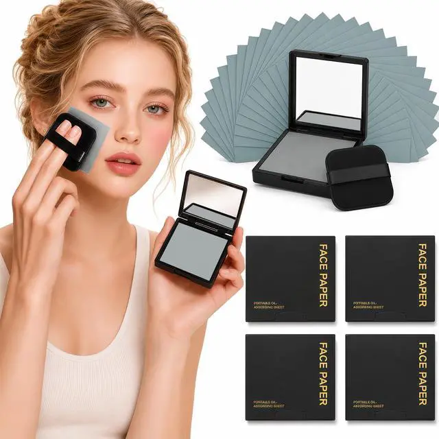 Main image of Oil Blotting Sheets for Face, 500 Pcs Blotting Papers for face with Mirror, Puff and Refill Pack, Rapidly absorb excess oils Makeup Friendly for Women with Oily Skin (Light Gray and Odorless)